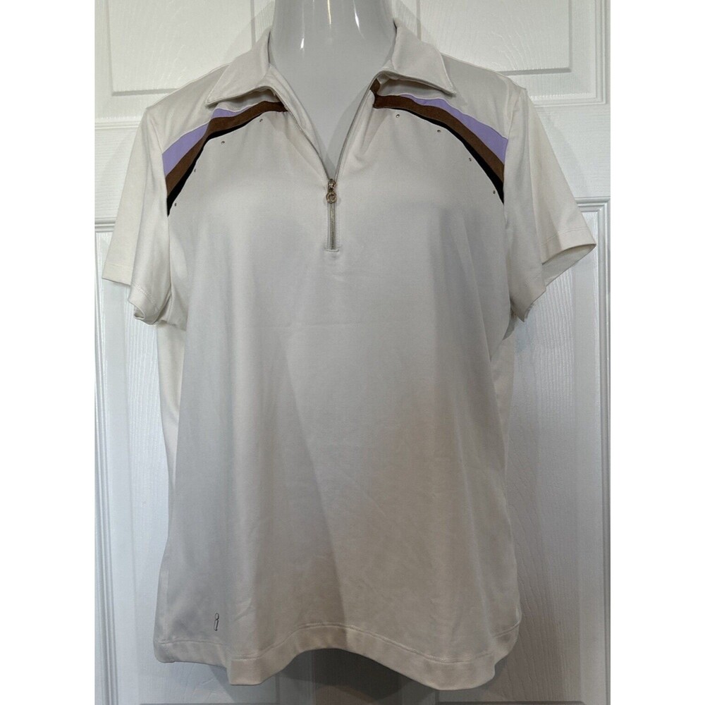 Tail Women's 1/4 Zip Golf Polo Shirt Stretch Knit Ivory Top XL
